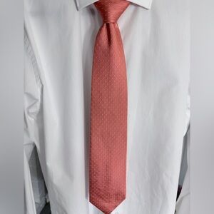 Brooks Brothers Coral Silk Tie with Subtle Blue Pattern